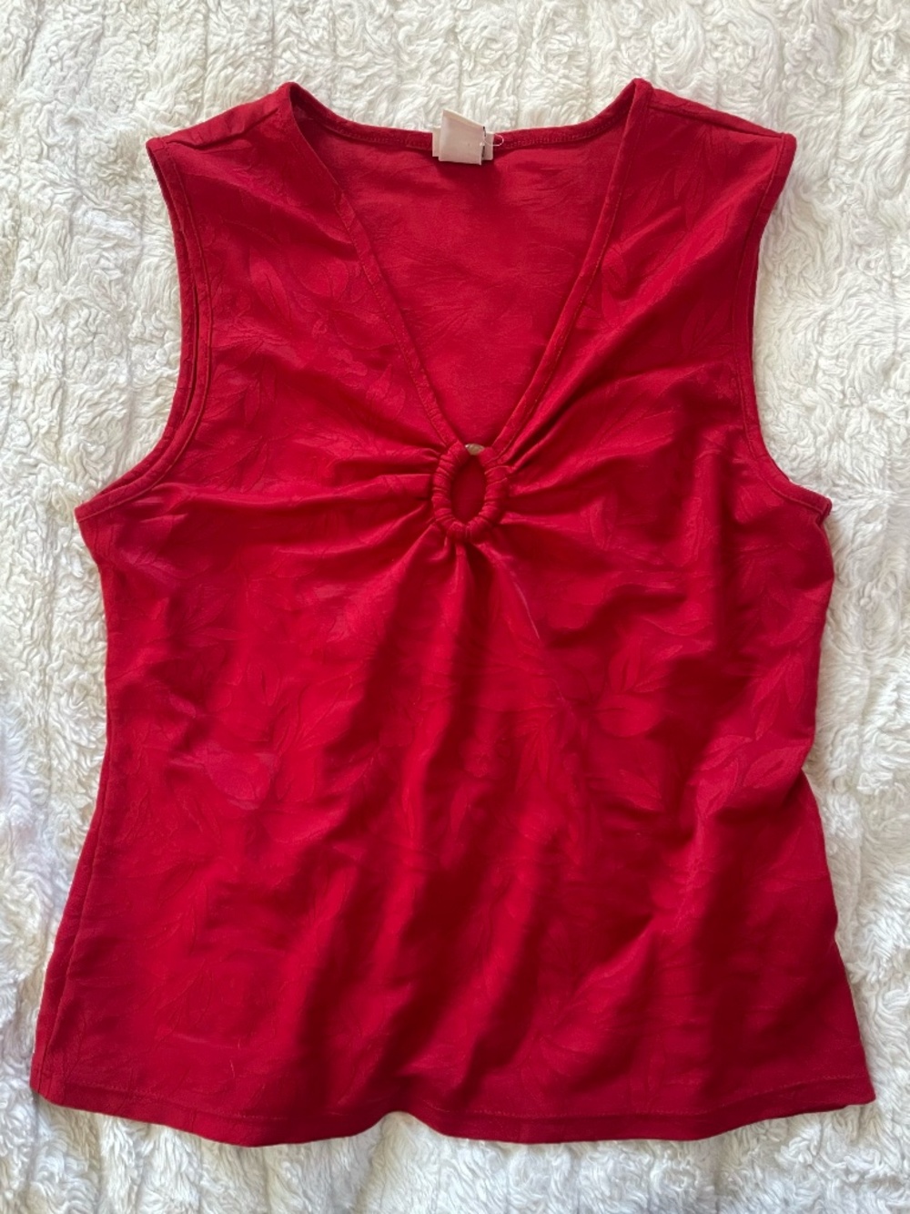 Covington Petite Red Floral Textured Ring Detail Sleeveless Top SP Y2K